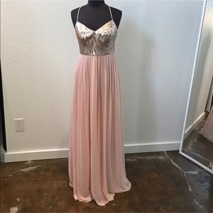 Donna Morgan blush sequin chiffon bridesmaid/prom